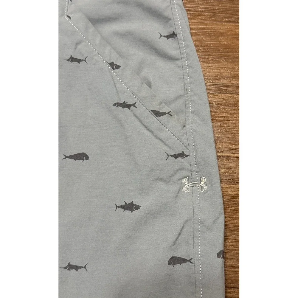 Under Armour HeatGear Mens Fish Hunter AOP Performance Shorts Blue Grey Size 38